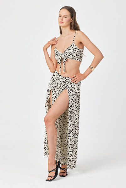 Rabi Shine Women's Woven Slit Beach High Waist Blouse-Pants Set