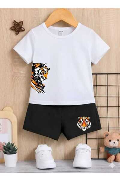 Nice Clothes Summer Children's T-Shirt Shorts Unisex (Side Tiger Print)
