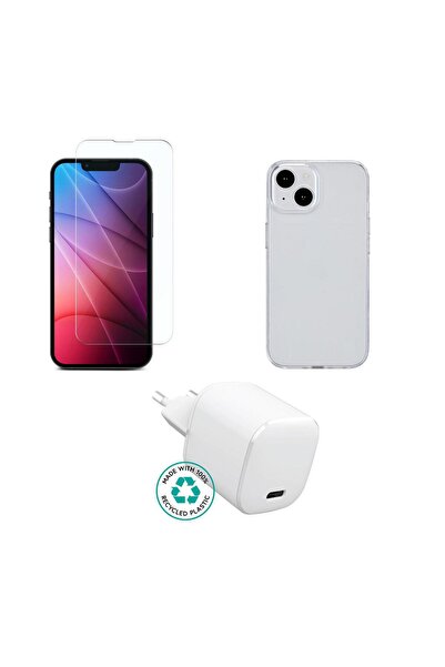 eSTUFF Kit pentru iPhone 16e/14. Încărcător, Husă, Sticlă. Cutie maro.