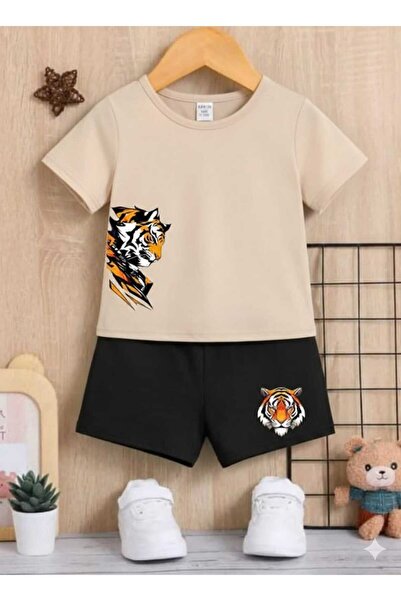 Nice Clothes Summer Children's T-Shirt Shorts Unisex (Side Tiger Print)