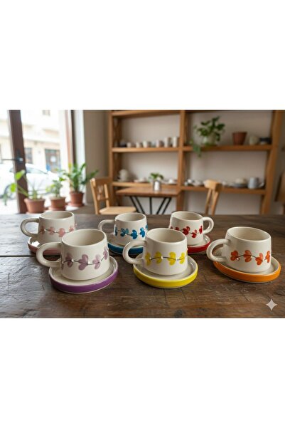 İNA PAZARLAMA 6-Piece Ivy Patterned Ceramic Plate and Mug Set