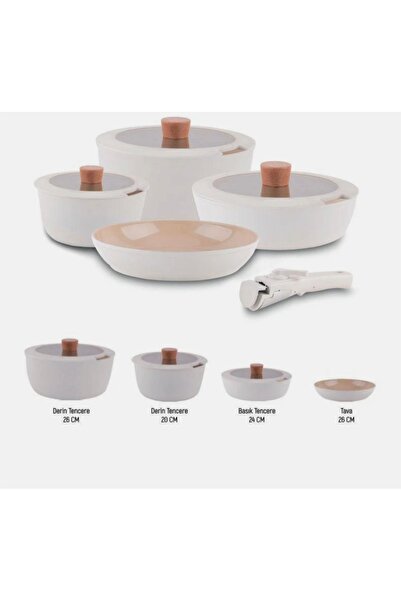 İkonio Modern Detachable Handle Cookware Set-Cream