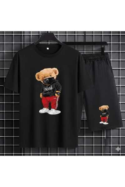 Nice Clothes Summer Children's T-Shirt Shorts Unisex (Hello Masked Bear Print)