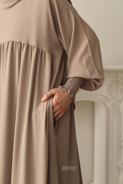 ASİLNUR Hira Shaded Soufflé Ferace Set Beige