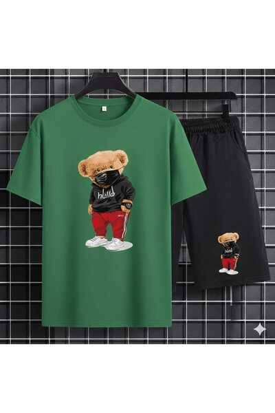 Nice Clothes Summer Children's T-Shirt Shorts Unisex (Hello Masked Bear Print)