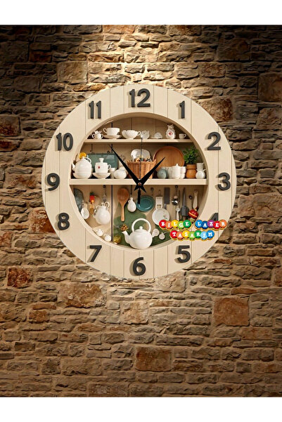 Bilge Lazer Bilge Ahşap RETRO TASARIM Dekoratif duvar Saati 2 D görünümlü ( k...
