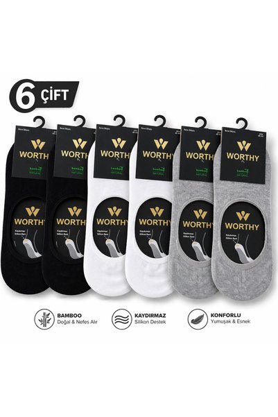 çorapkolik 6-Pack Men's Seamless Bamboo Silicone Ballerina Socks