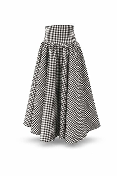 5in1Canpolat Μαύρη φούστα πολύχρωμη με βολάν 261023