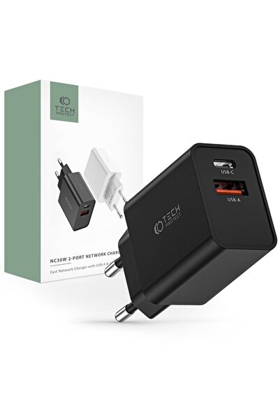 Tech-Protect NC30W Încărcător de rețea cu 2 porturi PD 30W QC 3.0 Negru