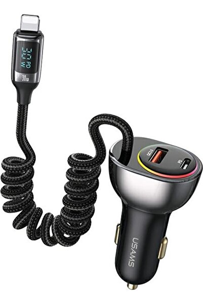 Usams Încărcător auto US-CC193 1xUSB-A 18W + 1xUSB-C 30W + cablu Lightning 30...