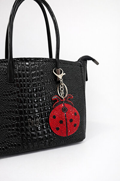 Lilith Takı Stone-Encrusted Ladybug Keychain Bag Ornament Red Shiny Crystal D...