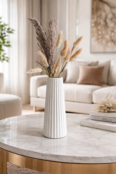 Zigzag Home Διακοσμητικό ειδώλιο βάζου λουλουδιών με ραβδώσεις σε στυλ Μποέμ,...