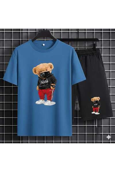 Nice Clothes Summer Children's T-Shirt Shorts Unisex (Hello Masked Bear Print)