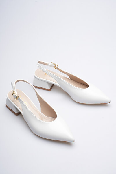 VİP SMR MODA Λευκά τσαλακωμένα δερμάτινα παπούτσια με τακούνι 3 εκ.