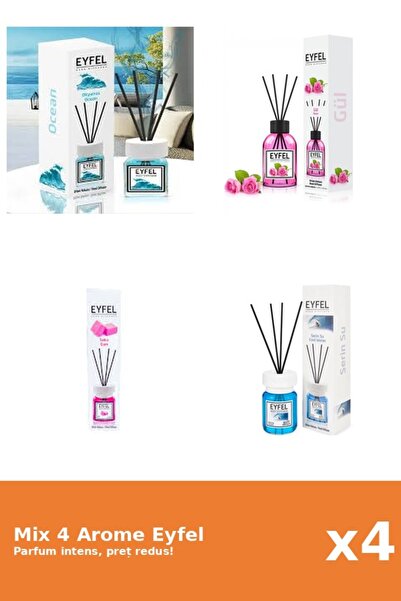 Eyfel Set 4 Mix Eyfel: 1x Bubble Gum, 1x Cool Water, 1x Ocean, 1x Trandafir