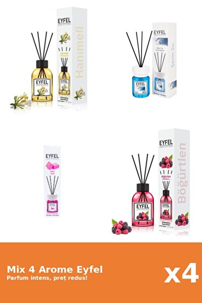 Eyfel Set 4 Mix Eyfel: 1x Bubble Gum, 1x Cool Water, 1x Fructe De Padure, 1x ...