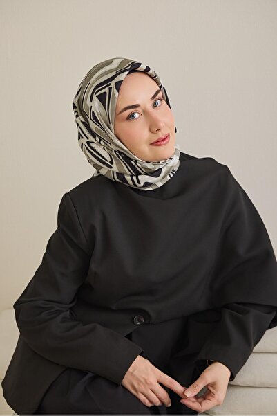 Silk Home وشاح حرير تويل بنمط أطلس بوهيمي فضي 90x90
