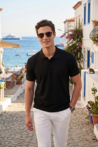 Buratti Βαμβακερό κοντομάνικο μπλουζάκι πόλο με κουμπιά Ανδρικό μπλουζάκι πόλ...