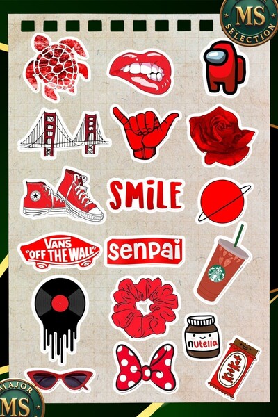 Major Selection Σετ αυτοκόλλητων Red Hype 18 τεμαχίων – Senpai, Smile, Αυτοκό...