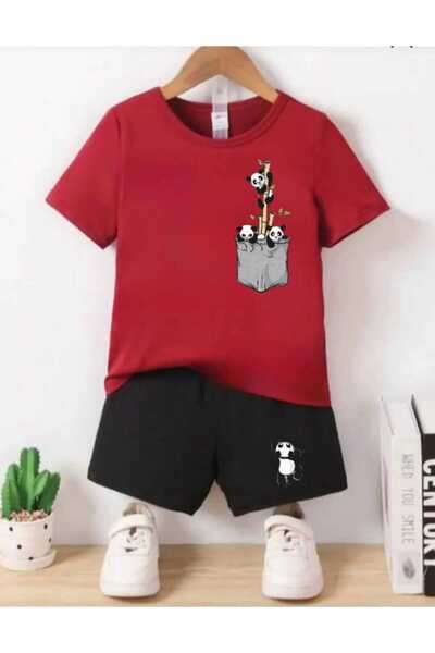 Nice Clothes Summer Children's T-Shirt Shorts Unisex (Panda Print on Pocket)