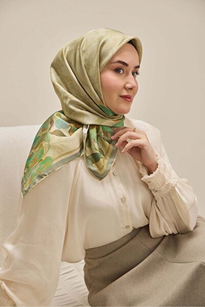 Silk Home Eșarfă din mătase twill Evreka verde pastel 90x90