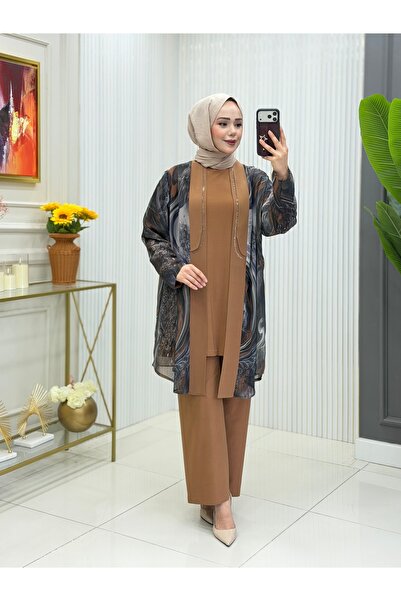 Modam Bella Large Size Oval Stone Detailed Three-Piece Set