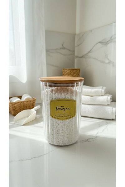 zezedesing Borcan oval pentru detergent cu capac din lemn, recipient de depoz...