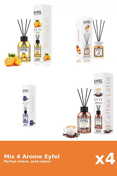 Eyfel Set 4 Mix Eyfel: 1x Cafea, 1x Piersica, 1x Portocala, 1x Zambile