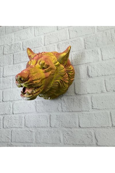 NW NessiWorld Gold Kurt Duvar Aksesuarı Asılabilir 3d Dekoratif Heykel 25x19 Cm