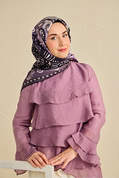 Silk Home وشاح حرير تويل بنقشة كلاسيكية أرجواني 90x90