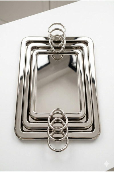 Generic A luxurious serving tray set. A truly regal addition. Silver.