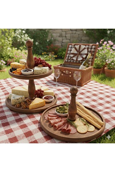 Rabo Craft 2-Tier and Single-Tier Large Size Wooden Cake and Pastry Presentation Stand with Handles, Serving Presentation Plate, Candy Holder