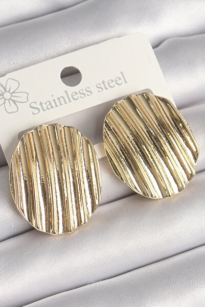 Leyaton Brass Gold Color Embroidered Circle Plate Model Women's Earrings