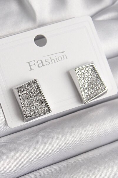 Leyaton Brass Silver Color Zircon Stone Plate Model Women's Earrings