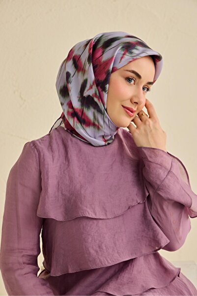 Silk Home Eșarfă din mătase twill cu model floral abstract, liliac pal, 90x90