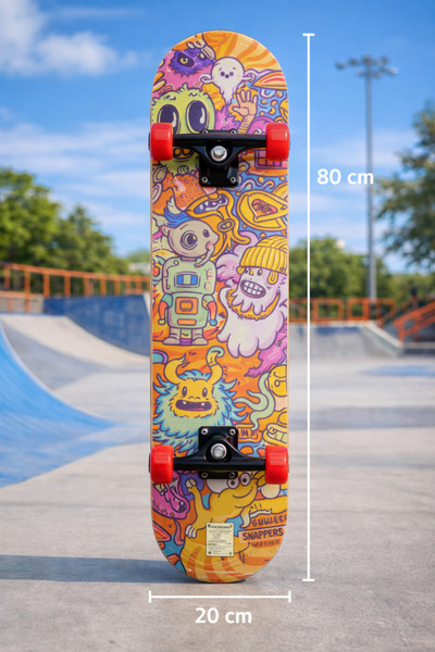 düşler oyuncak dünyası Canavar Desenli Üstü Zımparalı Ahşap Kaykay 80 cm (10 ...