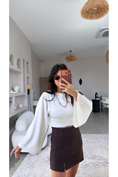 Buket Teke Λευκή Ισπανική Μπλούζα Κροπ Μοντάλ