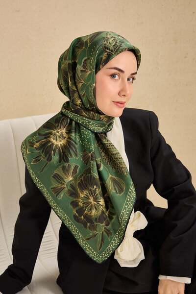 Silk Home Twill Silk Scarf Large Floral Emerald 90X90