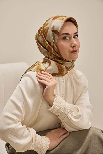 Silk Home Μεταξωτό μαντήλι τουίλ με ακουαρέλα ταμπά 90x90