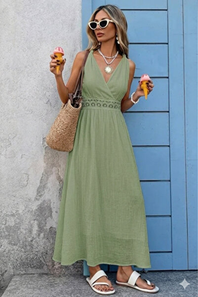 Modayakamoz Νέα συλλογή Γυναικείο Φόρεμα με Διπλό Γιακά, Δαντέλα στη Μέση και...