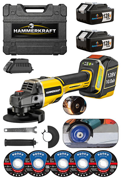 Enertwist 128v 10ah Profesyonel 125Mm Avuç Içi Şarjlı Çift Akülü Taşlama Meta...