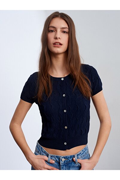 Dilvin 60980 BİSİKLET YAKA DOKULU DÜĞMELİ TRİKO HIRKA