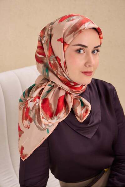Silk Home وشاح حرير تويلي بلون وردي فاتح 90x90
