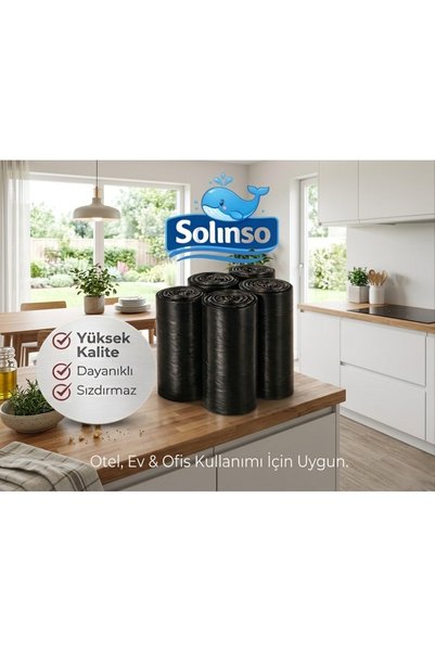 SOLINSO Kalın Çöp Torbası 10’lu 300 gr x 5 Rulo Siyah Çöp Poşeti 80x110 Cm Jumbo Endüstriyel Çöp Torbası