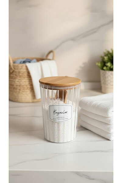 zezedesing Oval Detergent White Jar Storage Container with Wooden Lid 2.3Liter