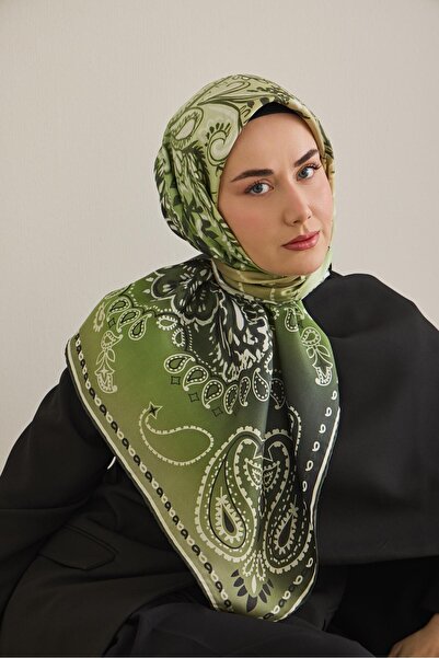 Silk Home Eșarfă din mătase twill cu motiv clasic verde 90x90