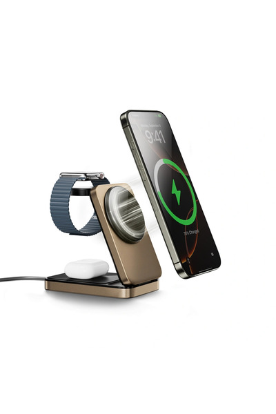 WIWU 3in1 Triple Magnetic Wireless Charger Gold 15W (W038)