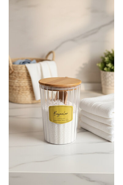 zezedesing Borcan oval pentru detergent cu capac din lemn, recipient de depoz...