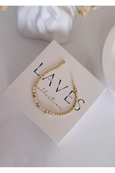 Laves Collection Çelik Üzeri Altın Kaplama Taşlı Kalpli Bileklik