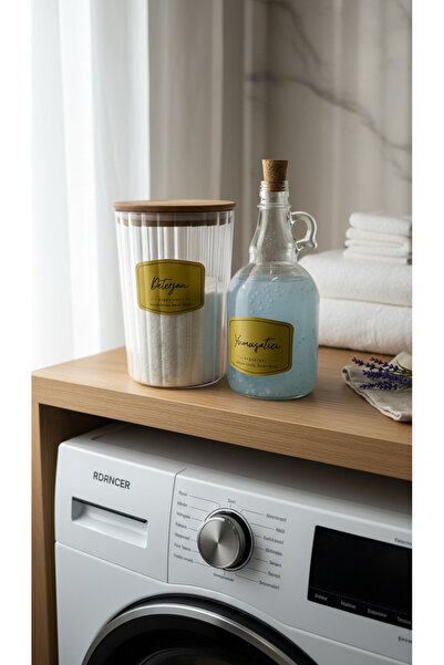 zezedesing Οβάλ βάζο απορρυπαντικού με ξύλινο καπάκι (2,3 λίτρα) + Γυάλινο μπ...